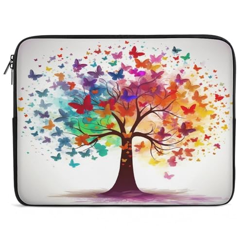 Funda para portátil de 17 pulgadas con diseño de árbol y mariposas