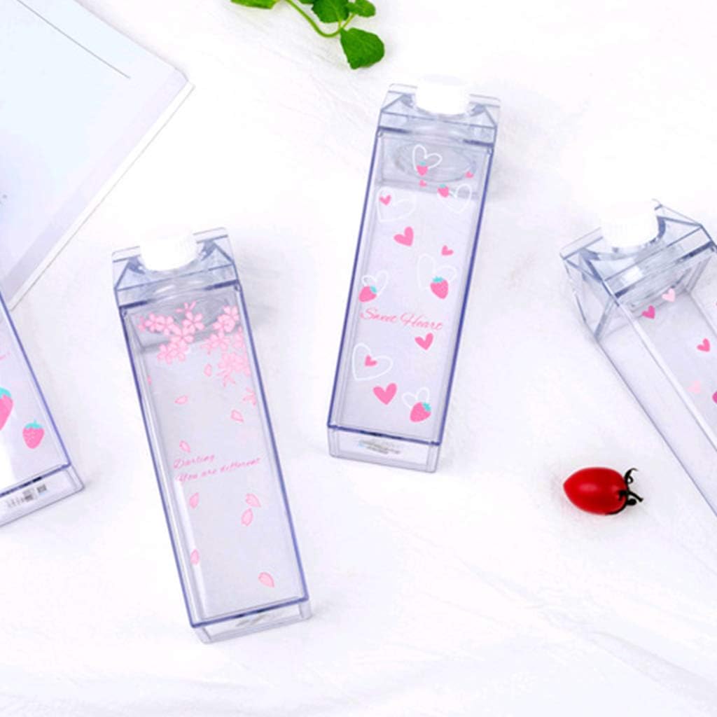 Portable Water Bottle Milk Storage Sakura-Print Strawberry-Print Sports Drinking Clear Cup for Home School Office Sports