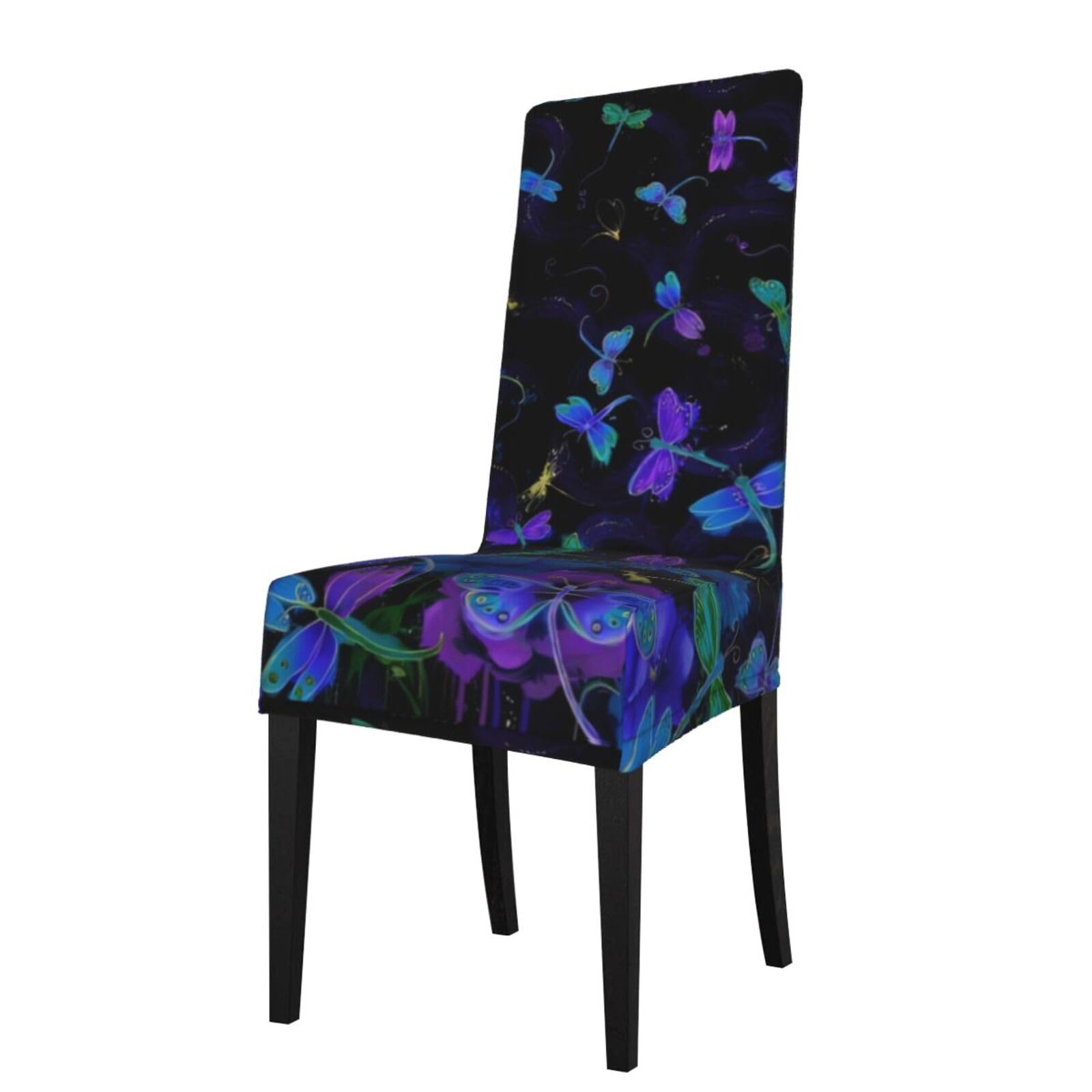 Yyhhaofa Black Blue Dragonfly Prints Dining Chair Throws – Stretch Slipcovers Revitalize Your Seating With Easy Style & Easy Care