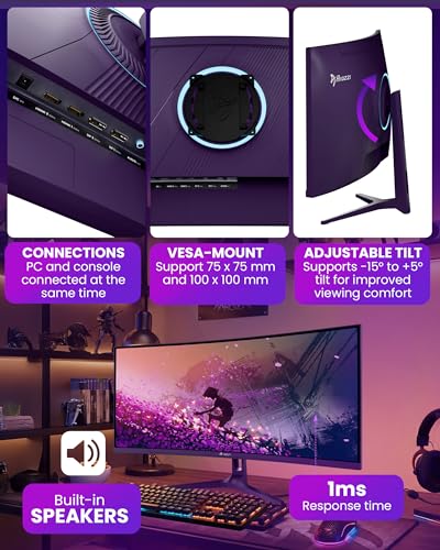 Image of Arozzi Curved Gaming Monitor Nova 34 inch VA 165Hz - Computer Monitor Ultrawide QHD 1440p - Adaptive Sync, HDR10 & Flicker Free Display - 90% sRGB Color Accuracy - PC & Console Ready - Purple