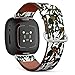 CJBROES Replacement Leather Watch Band, Compatible with Fitbit Versa 3 and Fitbit Sense of Wristband Bracelet Accessory - Watercolor Cactuses Flowers