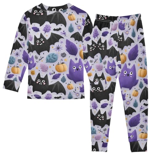 Pajama Sets Long Sleeve Halloween Themed Bat Pattern Design Soft Comfy Sleepwear 2 Piece PJS 3-8T3