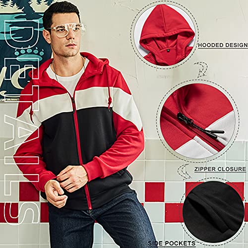 Image of DUOFIER Men's Hoodies Zip Front Sweatshirt Color Blocking Hooded
