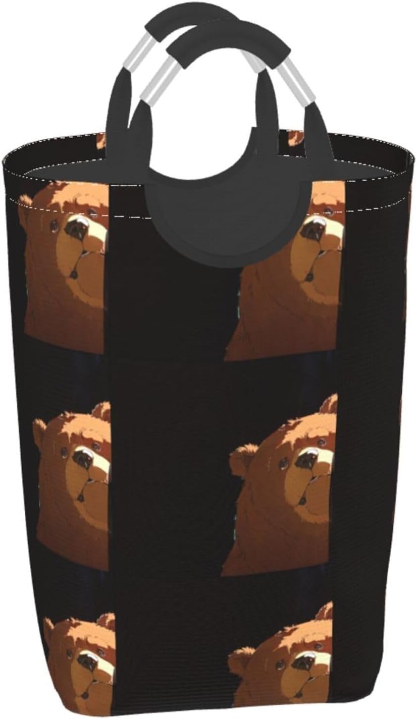 Cute bear head Foldable storage bag, 50L capacity, suitable for laundry room, dormitory bedroom, dirty clothes storage basket.