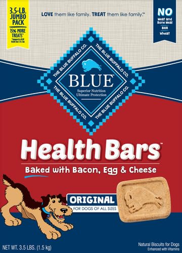 Image of Blue Buffalo Health Bars Crunchy Dog Biscuits, Oven-Baked with Natural Ingredients, Bacon, Egg & Cheese, 3.5-lbs Box (Pack of 3)