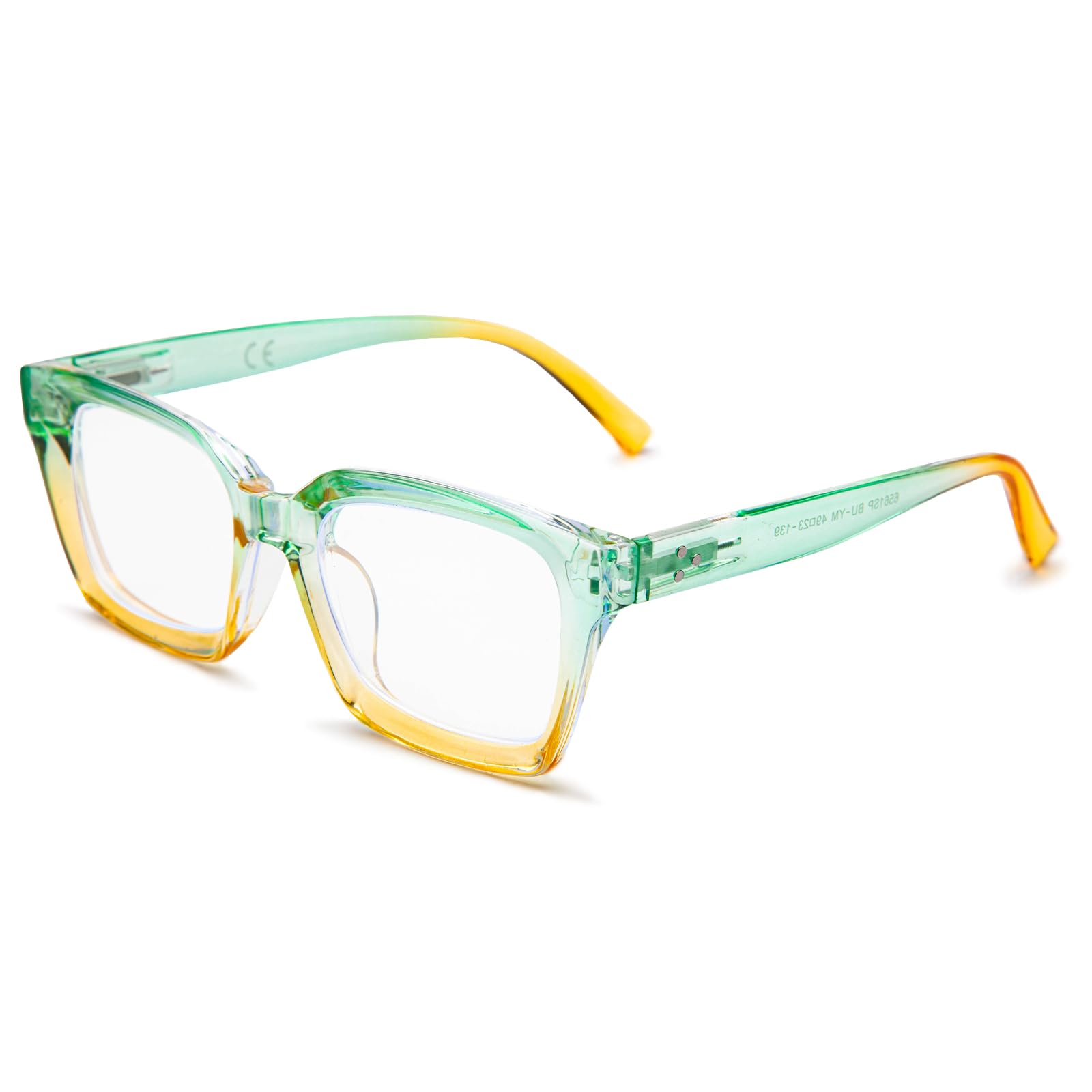 Amorays Occhiali da Lettura Oversize Square Frame Vintage con Anti Luce Blu Lenti Cerniera a Molla Occhiali Presbiopia Lettori per Donna Uomo 6561NEW(verde giallastro,+1.5)