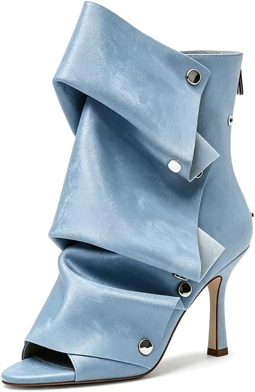 Winforea Slouchy Studs Ankle Heels for Women Peep Toe Sandal Booties