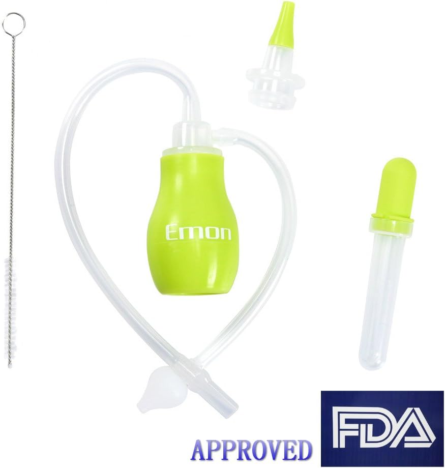 Emon Silicone Nasal Aspirator Vacuum Suction Use Parents’ Mouth Two Ways to Work With a Feeder Set For Baby Color Green