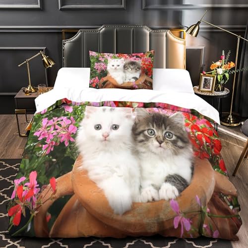 Housse de couette chat en peluche parure de lit 3 pièces microfibre 135x200 - 4