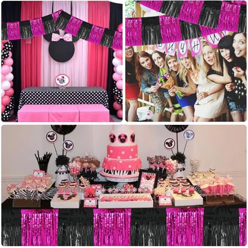 Image of BEISHIDA 3 Packs Metallic Foil Fringe Garland Black Hot Pink Wall Hanging Tinsel Fringe Banners for Car Floats Bridal Shower Wedding Birthday Graduation Holiday Party Decoration(30 Feet)