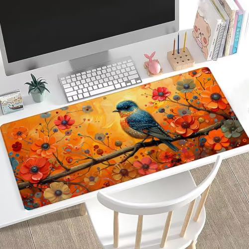 Tapis de souris oiseau XL 600x400mm floral pour bureau et gaming - 2