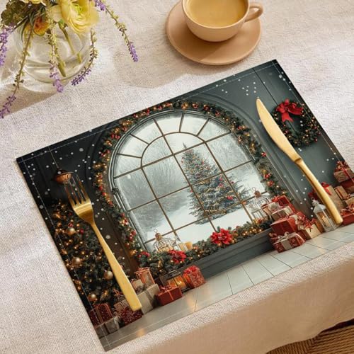 Set de table Noël en lin lavable de 30x45cm en lot de 6
