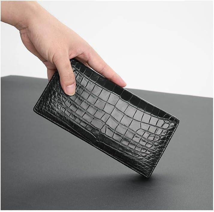 Real Crocodile Leather Men's Long Wallet Luxury Alligator Skin Genuine Leather Purses for Men (Black)2