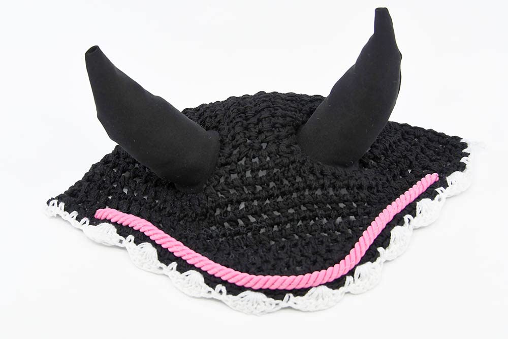 Hobby Horse Zubehör-Set Halfter mit Führstrick und Insektenhaube – Größe A4 und A3 (Schwarz und Rosa)