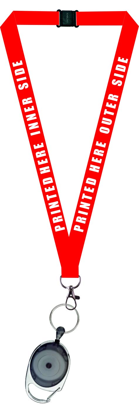 printedproducts 1 x Personalised Lanyard With Retractable Keyring. Lanyard for holding a name badge, ID card or keys. Red, Blue, Black, Yellow, White (Red)