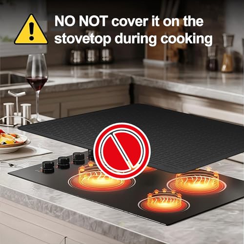 Silicone Top Cover for Electric Stove - Mat for Glass Top, Glass Cooktop Protector, XL Dish Drying Mats For Kitchen, Electric Oven Covers (Black,28 x 20)