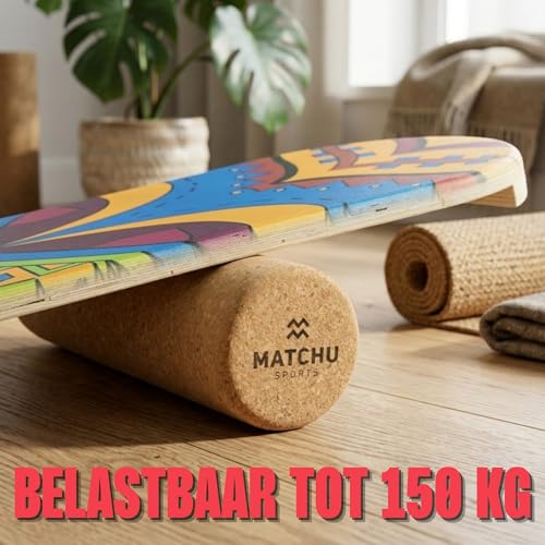 MATCHU - Balance board - Trickboard - 100% Hout - Surf trainer - Inclusief kruk roller - Board sport - Atletische training - Surfboard - Stabiliteit - Balanceboard - Afbeelding 6