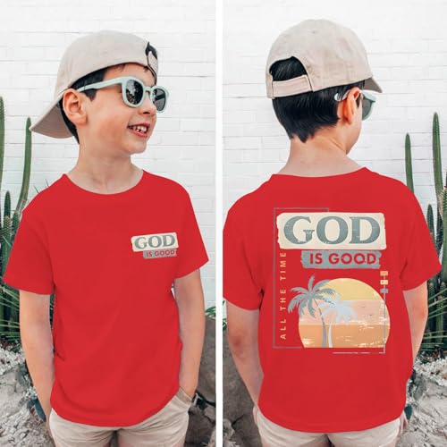 Image of KEEVICI Boys God is Good Shirt Christian Faith Shirts for Kids Jesus Beach Palm Tree Hawaiian Tshirt Graphic Tees Cotton Tops