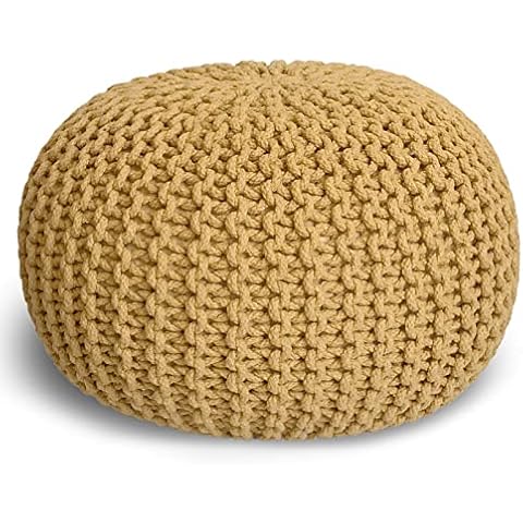casamia Pouf Ø 55 o. 45 cm Sitzpouf Strickhocker Sitzpouf Bodenkissen nachhaltig Grobstrick Optik Größe ø 45 cm Cover