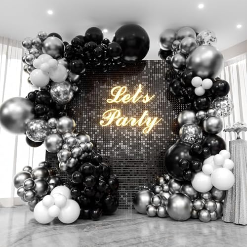 Image of Black and Silver Balloons Garland Kit,119pcs Black White Metallic Silver and Silver Confetti Latex Balloons for Graduation Birthday Engagement Party Decorations