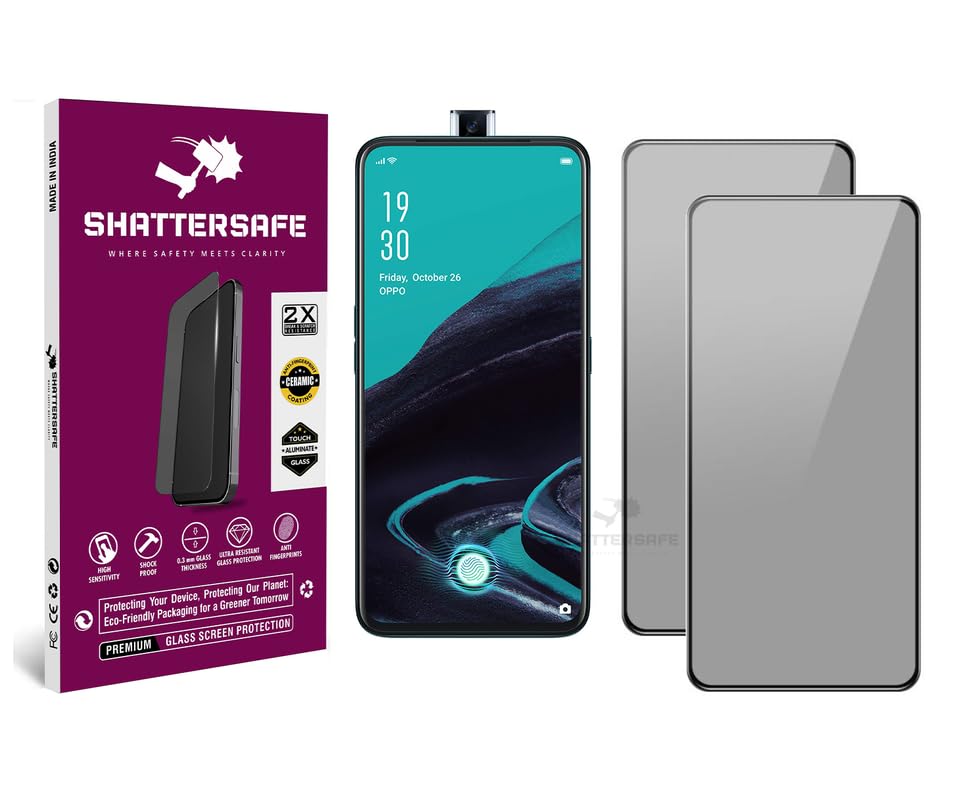 Image of Anti-Spy Privacy Tempered Glass Compatible For Oppo Reno 2 [Pack of 2]. 9H Hardness, Anti-Scratch, Edge-to-Edge Protection With Easy Installation Kit & Case Friendly Fit.