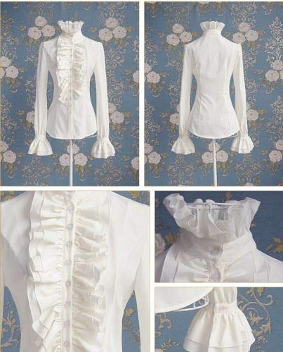 Longfei Ladies High Neck Frilly Womens Vintage Victorian Ruffle Top Shirt Blouse (White, L) steampunk buy now online Longfei Ladies High Neck Frilly Womens Vintage Victorian Ruffle Top Shirt Blouse (White, L) steampunk buy now online