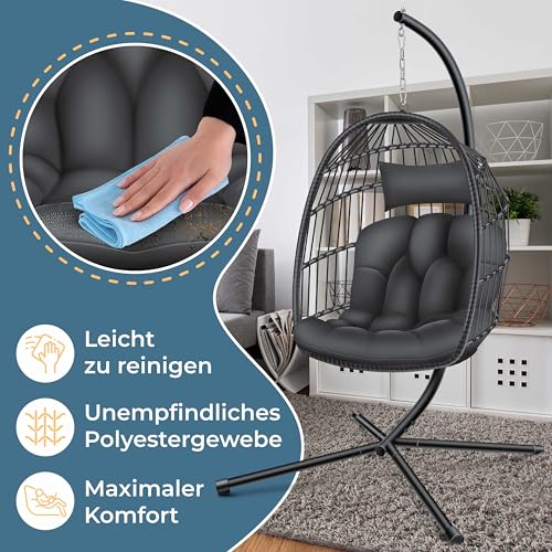 KESSER® Hängesessel Jungle mit Gestell Stahl Hängekorb Sessel Großen Kissen + Decken Halterung + Cover Hängeschaukel Hängesitz Indoor - Outdoor Schaukel Hängestuhl für Kinder und Erwachsene, Anthrazit