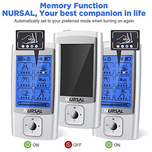 NURSAL 24 Modes TENS Unit Muscle Stimulator with Continuous Stimulation, Rechargeable Electronic Pulse Massager with 8 Pads for Back and Shoulder Pain Relief and Muscle Strength
