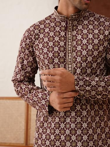Image of Jompers Purple Embroidered Kurta Pyjama Set For Men (Purple, XL)