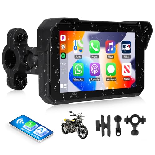 Image of SIXTOP Motorcycle CarPlay Screen with Wireless Apple CarPlay Android Auto, IP68 Waterproof Touch Screen 5 inch GPS Navigation Carplay para Moto, Dual Bluetooth, Siri Google Voice Control