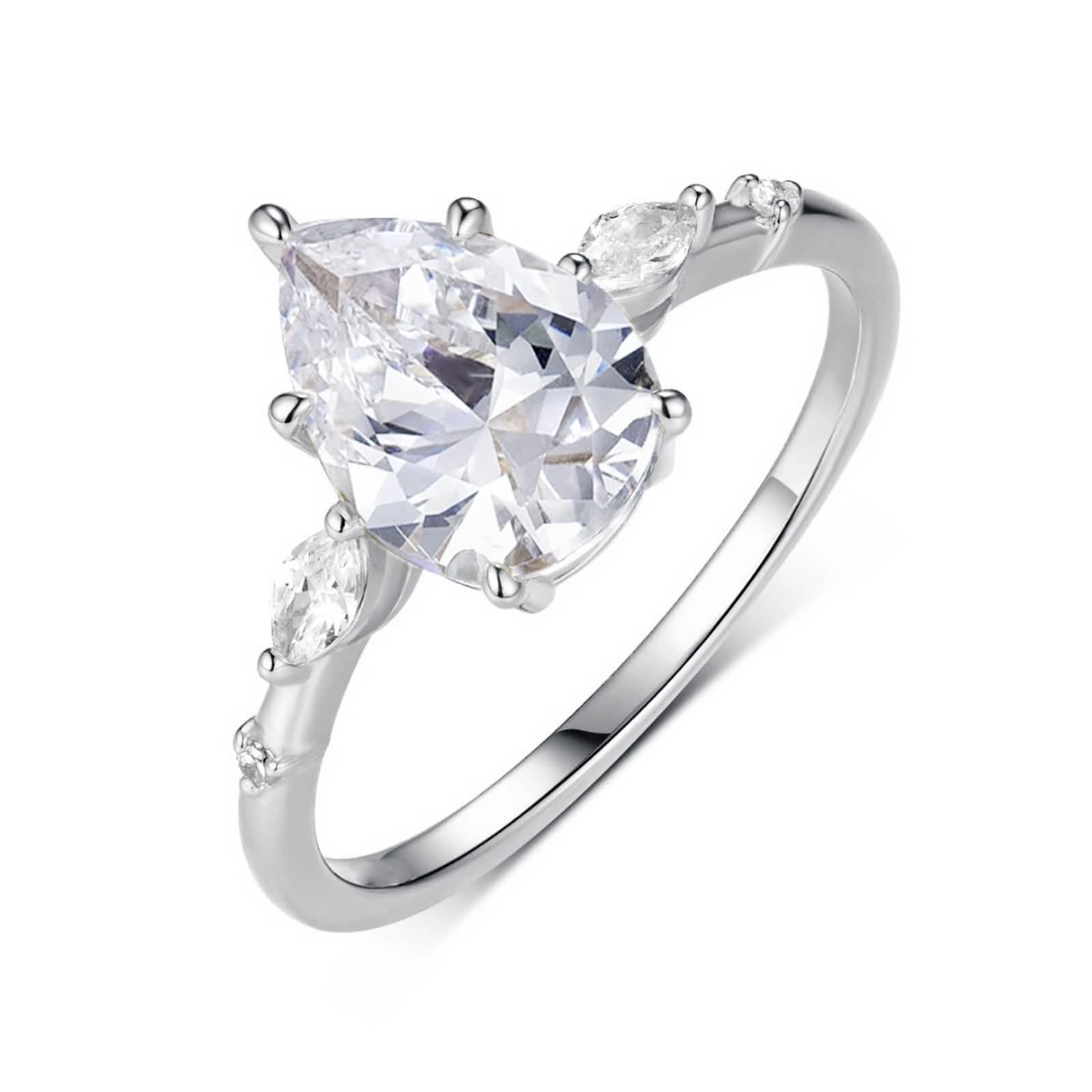 Anillo de eternidad de oro blanco, alianzas de boda vintage con gotas de agua, oro blanco de 9 quilates con moissanita