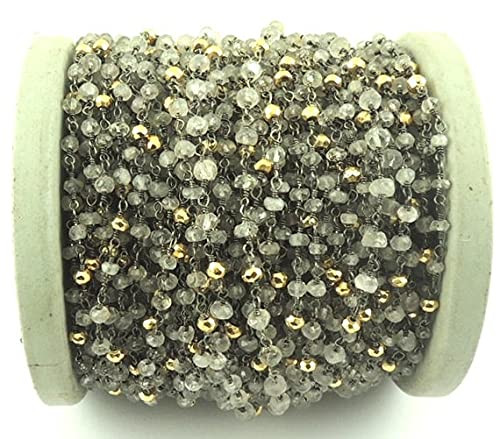 Chaîne en quartz cristal et pyrite dorée lkbeads pour création de bijoux raffinés