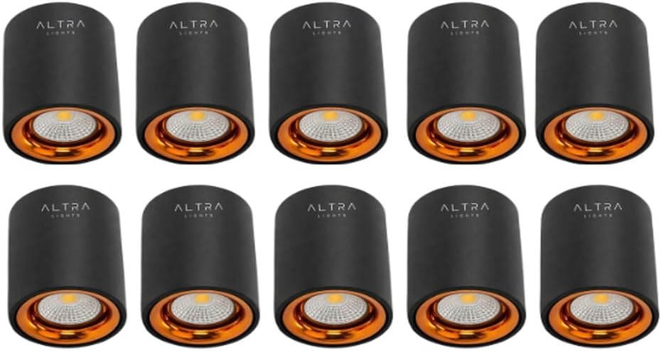 3W COB LED Surface Mounted Cylinder Downlight | Spotlight for False Ceiling | for Living Room, Office, Showroom Roof | Warm White, Aluminium Black & Rosegold Reflector | Pack of 10