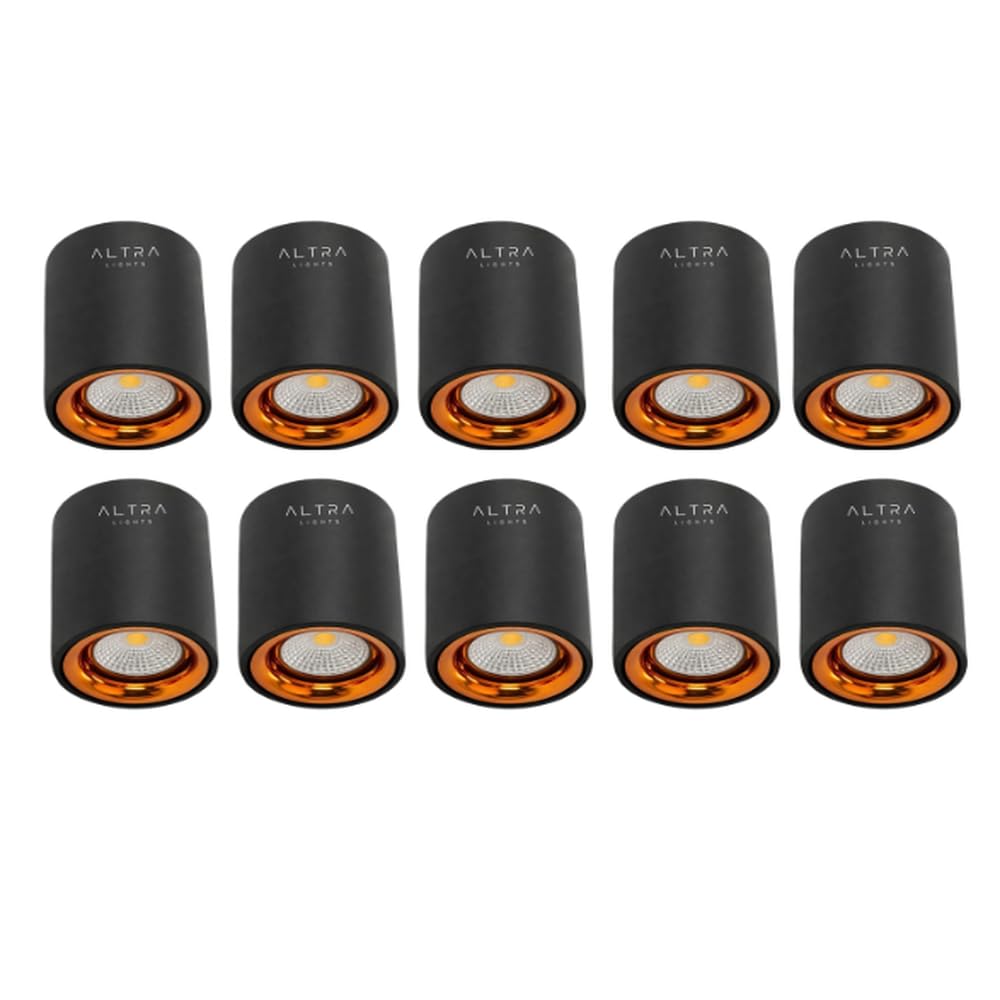 3W COB LED Surface Mounted Cylinder Downlight | Spotlight for False Ceiling | for Living Room, Office, Showroom Roof | Warm White, Aluminium Black & Rosegold Reflector | Pack of 10
