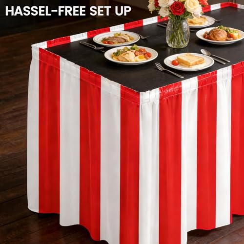 Fovths 4 Packs Red and White Striped Table Skirt Circus Table Skirt Carnival Theme Party Decorations Circus Tables Decorations for Concession Stand Holiday Party Supplies, 14 ft x 30 inch by Fovths - Image 4