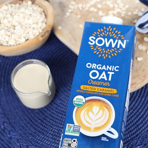 SOWN Organic Oat Creamer Salted Caramel - Barista Oat Milk Non Dairy Coffee Creamer - Plant Based, Dairy-Free, Vegan, Gluten-Free, Non-GMO, Shelf Stable - 32oz (Pack of 3)