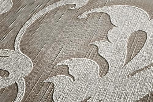 Papier peint textile isolant visuel Baroque gris brun Profhome pour masquer défauts