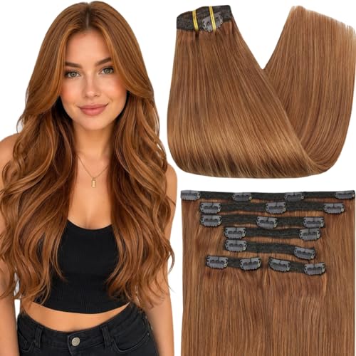 Image of Full Shine Hair Extensions Real Human Hair Clip ins Auburn Brown | Short Clip in Hair Extensions, for Cosplay, for Bob Cut, 10 Inch 7 Pcs 95g