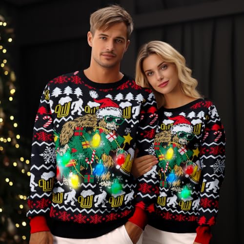 Goodstoworld Light Up Ugly Christmas Sweater for Men Women Funny LED Knitted Sweaters2