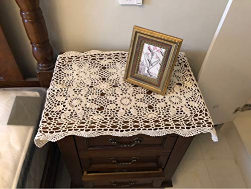 Damanni Rectangular Cotton Handmade Crochet Lace Table Runner Doilies Table Dresser Scarf Décor,16 Inch By 24 Inch，Beige #TOP15