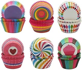 600pcs Cupcake Baking Cases Colorful Muffin Cases Paper Wrappers Rainbow Baking Cups 6 Styles Cupcake Liners for Wedding Birthday Party