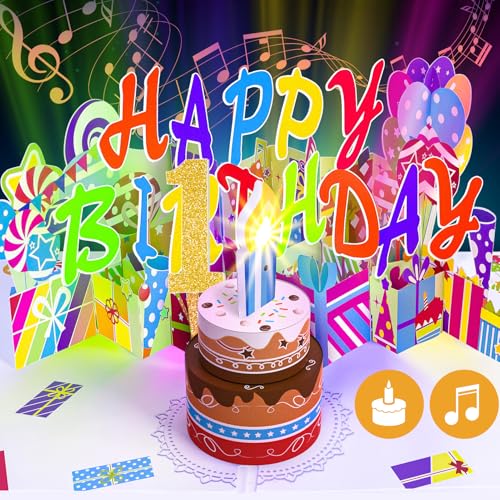 Image of Gumry 1st Pop-Up Musical Birthday Card with Blowable LED Candle for Kids