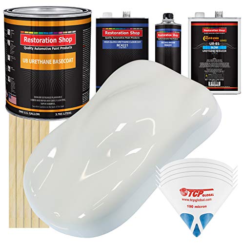 Restoration Shop - Pure White Urethane Basecoat with Clearcoat Auto Paint - Complete Slow Gallon Paint Kit - Professional High Gloss Automotive, Car, Truck Refinish Coating