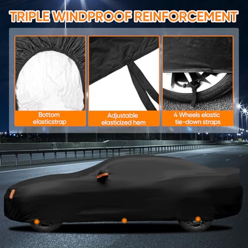 Image of Car Cover Custom Fit for Chevy Camaro 2010-2026, Outdoor Waterproof All Weather Heavy Duty Full Exterior Cover for Sun Rain Snow UV Dust Protection with Door Zipper