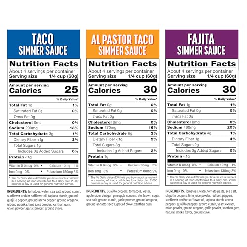 Image of SOMOS Variety Simmer Sauce - 1 Taco Pouch + 1 Pastor Pouch + 1 Fajita Pouchs - Gluten Free - Plant Based - Non-GMO - All Natural - Perfect for Steak, Chicken, & More - 8oz (3 Pack)