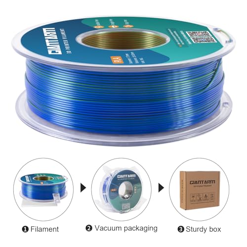 Image of GIANTARM Tri-Colors Silk Pla Filament, 3D Printer Filament 1.75mm + /-0.02mm, 1Kg (2.2lbs) Spool, Vacuum Packaging (Orange+Blue+Green)