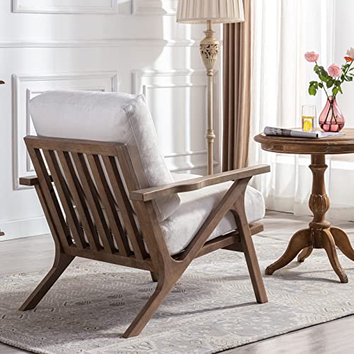 Zhenghao Upholstered Armchair Retro Accent Living Room Chair, Modern Lounge Chair Comfy Reading Chair For Small Space/Bedroom/Fireplace, Linen White #TOP2