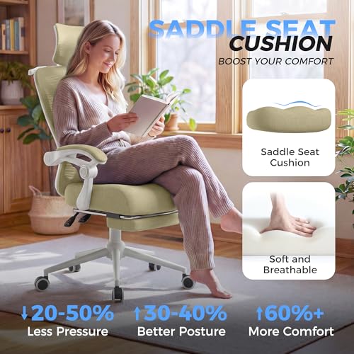 Image of CYKOV Ergonomic Office Chair with Footrest - Adjustable Lumbar Support & Headrest, 90-135 Reclining Mesh Back Computer Chair - Home Office /Gaming, 350lbs Capacity