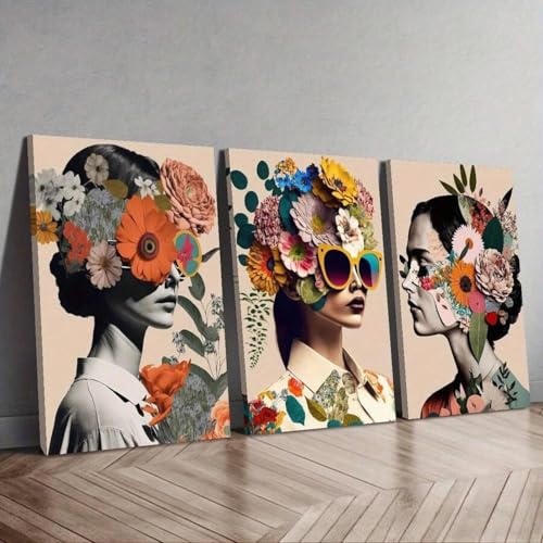 Affiche murale sur toile florale et portrait pour créer un salon minimaliste et cocooning