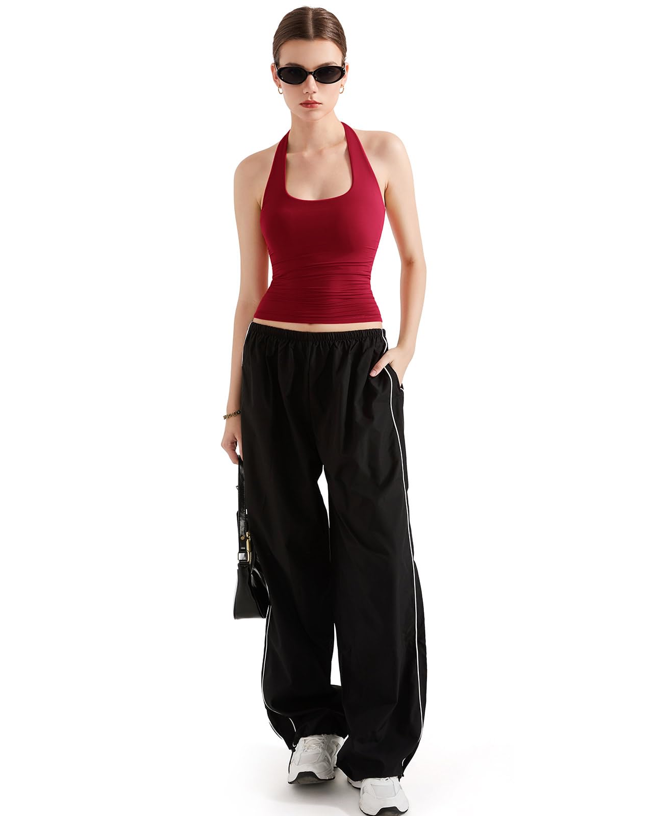 SUUKSESS Women Halter Tank Tops Double Lined Backless Y2K Trendy Going Out Tops: X-Small Wine Red